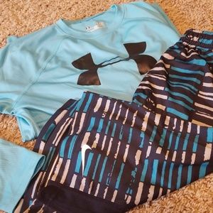 Boys Large Under Armour Shirt & Nike Shorts